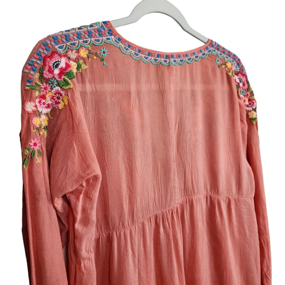 Johnny Was Coral Embroidered Boho Peasant Floral Blouse Women's Size XS - Picture 8 of 11